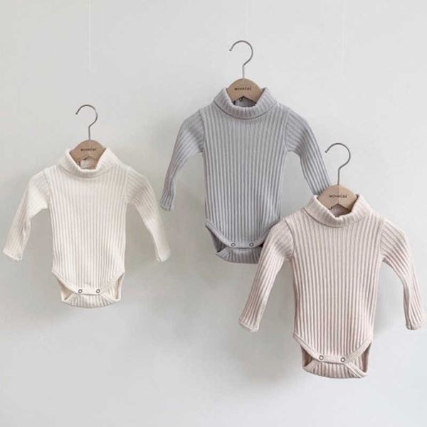 Strampler 2022 Neue Baby Solide Bodysuit Halb Hoher Kragen Baby Mädchen Baumwolle Gestrickte Overall Herbst Dicker Warme Baby Gerippte kleidung 024M J220922