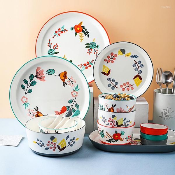 Servies Sets Bloemen Design Keramiek Chinese Keuken Rijstkom Soep Ramen Dessert Schotel Pasta Steak Bord Diner Gerechten