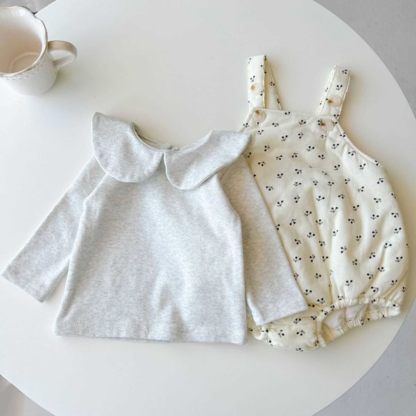 Rompers 03y Baby Girl Sweet Cherry Sling Bodyysuit Corduroy Compuit Girls осень простая сплошная рубашка с воротником Peter Pan J220922