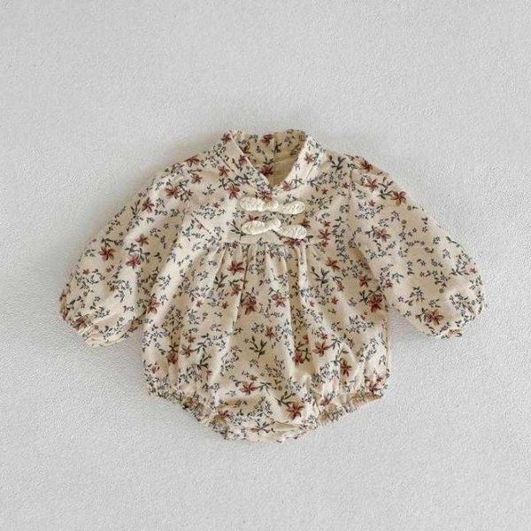 Strampler Mädchen Kind Süße Blume Cheongsam Lose Bodysuit Neugeborenen Baby Lange Ärmel Baumwolle Overall Mädchen Herbst Neue Retro Outfits J220922