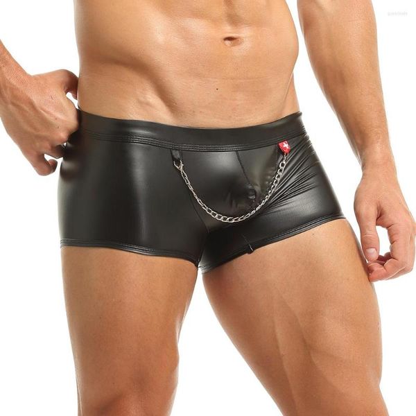 Mutande Della Biancheria Intima Degli Uomini Sexy Del Cuoio Del Faux Boxer Gay Slip Mutandine E Boxer Moda Maschile Catena Shorts Vita Bassa Pene Pouch Nero 2022