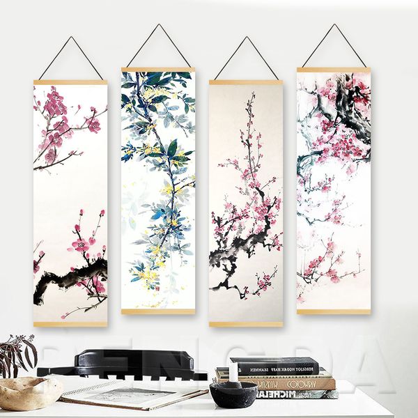 Pinturas n￳rdicas arte de arte de parede figuras de ameixa Blossom Poster Poster de madeira Pintura pendurada Pintura impressa Decora￧￣o da sala de estar 221006