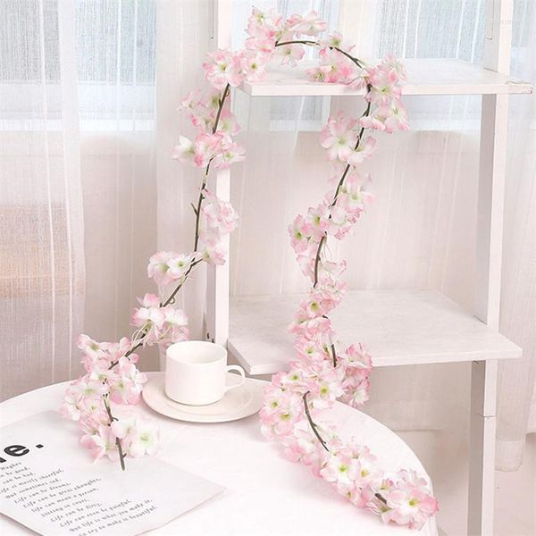 Flores decorativas 1.8m Artificial Cherry Blossom Garland Fake Silk Flower Vine Sakura para festa de casamento Arco decoração de casa