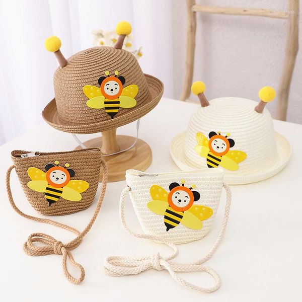 Berets Baby Kinder Nette Sommer Kappe mit Tasche Strand Kappen Outdoor Sonnenschutz Hüte Sonne Junge Mädchen Biene Tier Stroh hut