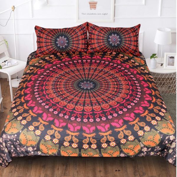Bedding Sets Bohemia Sleeping Conjunto completo de linho de linho de casal de casal de linho de linho nórdica impressão rosa lençóis têxteis home têxteis 3d
