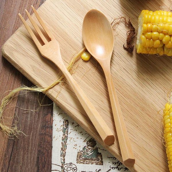 Set di posate Mini forchetta cucchiaio in legno naturale Utensile da cucina Forchette da frutta per caffè Set da tavola per cucina domestica WB366