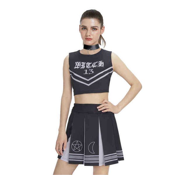 Damen-Trainingsanzüge, Coven Witch 13 Cheerleading, für Erwachsene, schwarze Farbe, Cosplay-Uniform, ärmelloses Cheerleader-Faltenrock-Kleid T220909