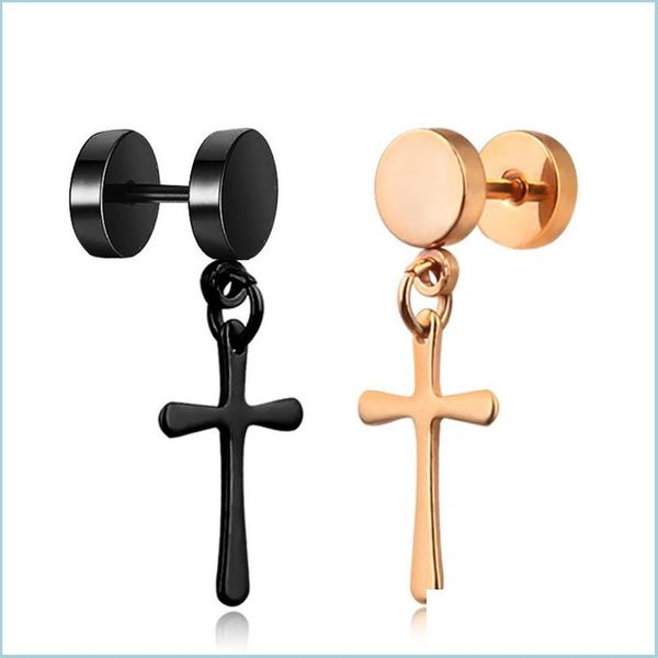 Stud Trendy Cross Dumbbell Stud Ohrring Edelstahl Frauen Männer Punk Gothic Studs Ohrringe Rockstil Cool Juwely 1 PCs d Sexyhannz Dhpag Dhpag