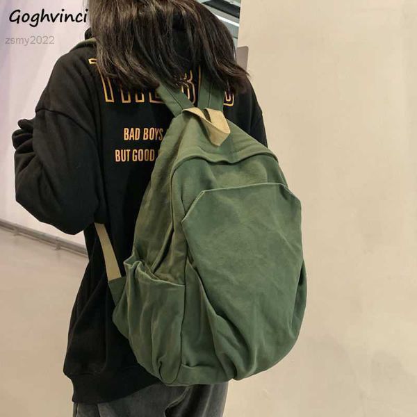 Rucksäcke Frauen Einfarbig Zipper Schule Tasche Preppy College Stil Mode Leinwand Einfache Große Kapazität Alle-spiel Vintage Koreanische