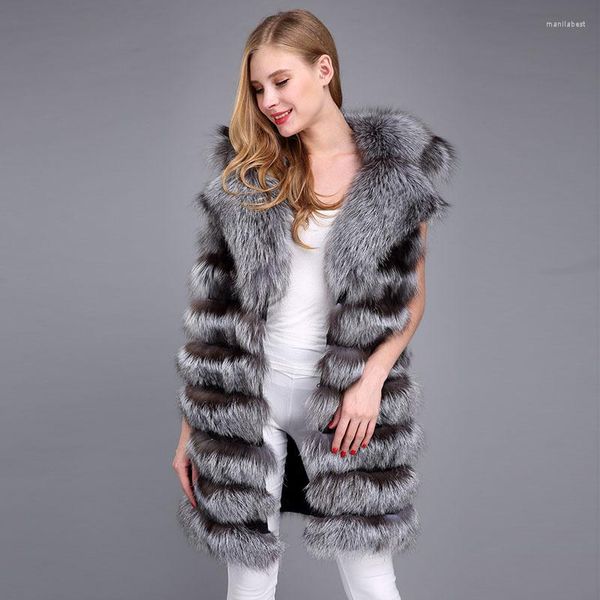 Pelliccia da donna Grande colletto rovesciato Gilet naturale Gilet da donna a righe Gilet da donna senza maniche Giacche reali 2022 Autunno Inverno