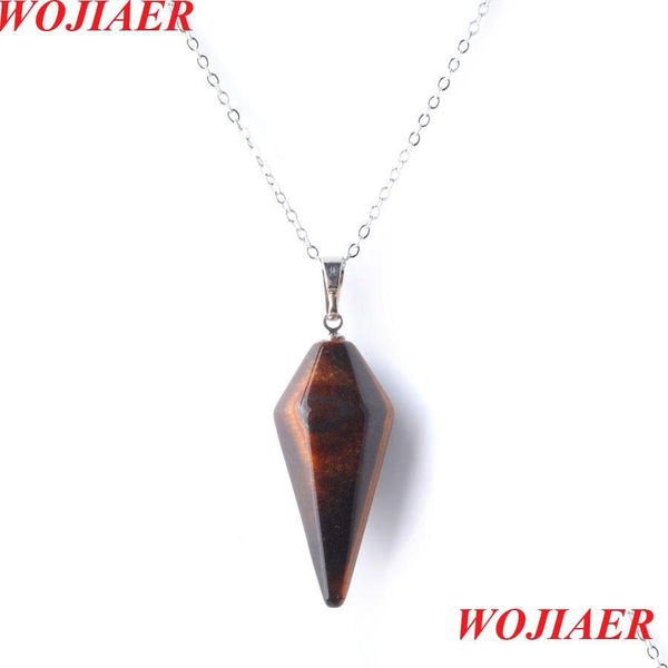 Anhänger Halsketten Sechseckige Pyramide Anhänger Halskette Natürlicher Tigerauge Edelstein Reiki Chakra Baumeln Perlen Schmuck Z9089 Dr Lulubaby Dhgz9