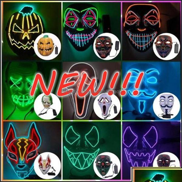 Máscaras de festa máscaras de festa suprimentos festivos jardim caseiro novo designer face máscara de halloween decorações de brilho material pvc led h dhfag gota dh50q