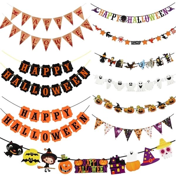 Banner Bandiere Happy Halloween Carta Horror Pipistrello Zucca Strega Ragno Teschio Ghirlanda Per Decorazione Appesa Festa Stamina 220930