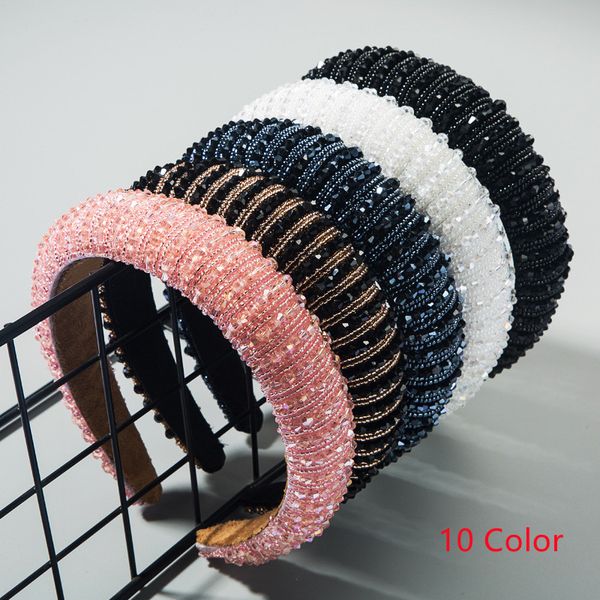 10 Stile High-End-Damen-Schwamm-Stirnband, einfach, breitseitig, modisch, handgefertigt, mit Perlen, Netz, rot, Temperament-Stirnbänder, koreanische Haar-Accessoires B12