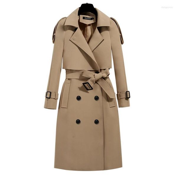 Trench feminina casacos de outono mulheres de peito duplo de peito sobretudo casaco feminino quebra -vento feminino de manga cheia moda de moda A101