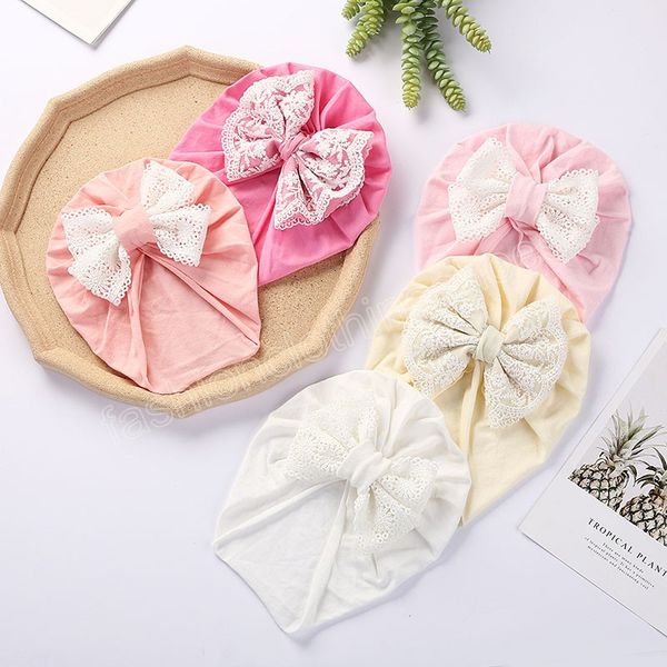 Autunno Principessa Neonate Cappello Pizzo Fiocchi Neonato Berretto Indiano Berretto Morbido Cotone Cappello Bambino Turbante