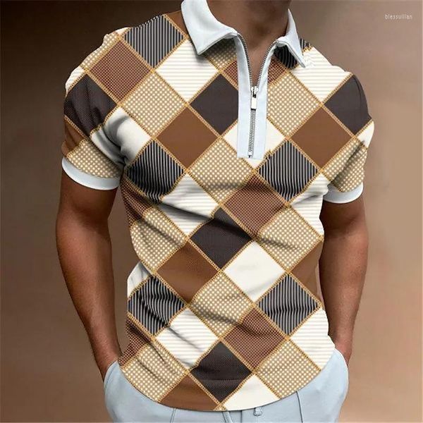 Men's Polos Men's Polo Camisa 2022 Men Argyle Printing Shirts Brand Short Sleeved Summer Tees Man Clothing European Size S-4xl