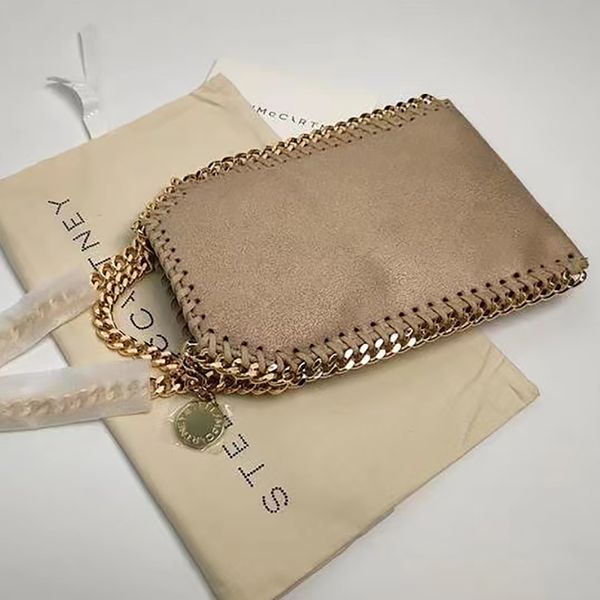 Stella Mccartney Falabella Mini sacola suporte para telefone corrente com corte de diamante ouro latão reciclado duas alças superiores bolsas de grife de luxo bolsas de ombro crossbody 06