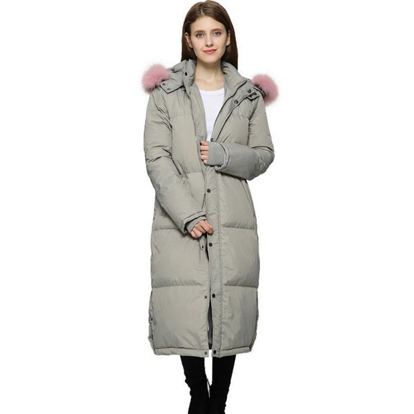 Women Down Down Parkas Inverno muito quente Longo de pele real com capuz do casaco feminino mais espesso da jaqueta grande de peles de pele real