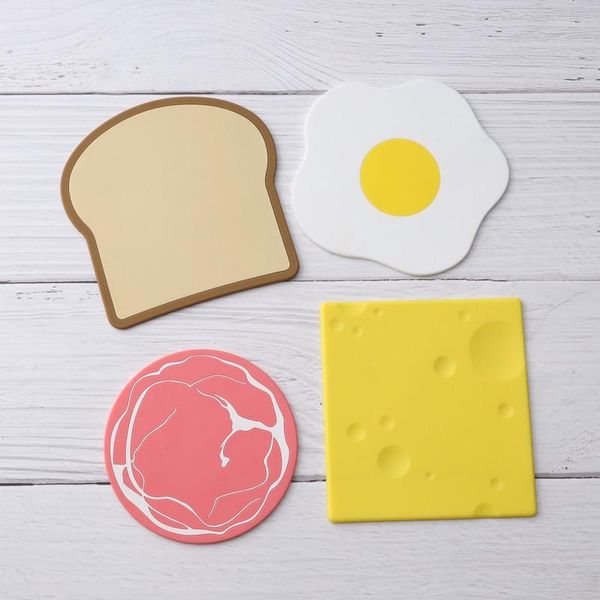 Tovagliette da tavola 2 pezzi Toast Cheese Egg Drink Placemat Tappetino antiscivolo resistente al calore Tappetino in silicone per tazza creativa per la casa