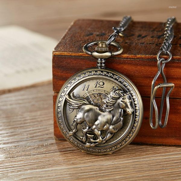 Orologi da taschino Horse Animal Hollow Design Orologio meccanico Uomo Donna Collana Pendente FOB Catena Steampunk Drop