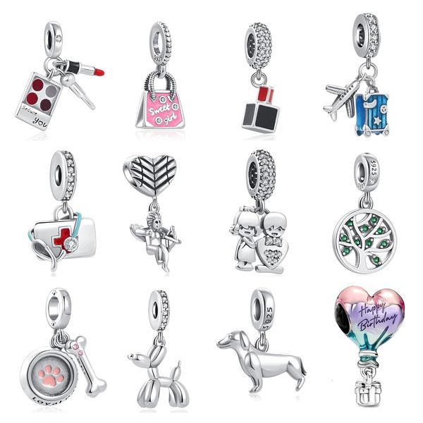 925 Sterling Silber baumelnder Charm-Anhänger für Damen, hochwertiger Schmuck, Geschenk, Großhandel, Gepäck, Flugzeug, Hund, Erste-Hilfe-Set, Bead für Pandora-Charms, Armbänder zum Selbermachen