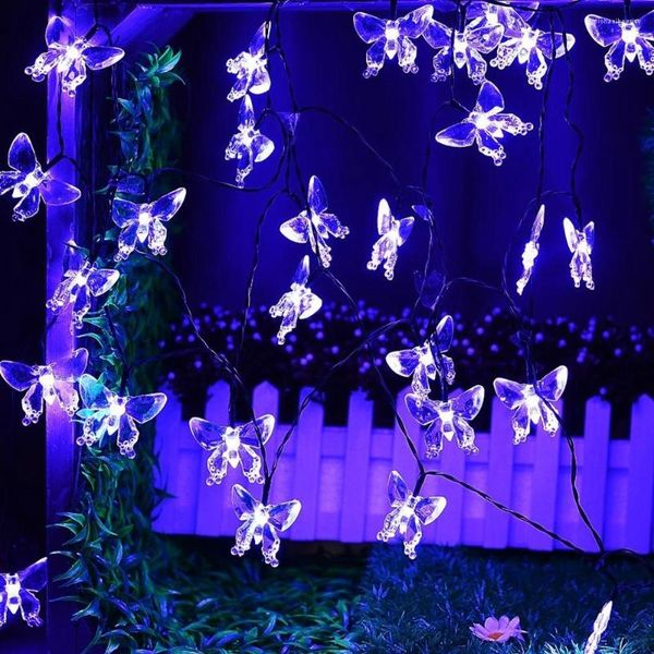 Dizeler 20 LED Tatil Işıkları Güneş Powered String Dış Mekan Kelebek Peri Bahçesi Veranda Dekoratif Aydınlatma Aluvee