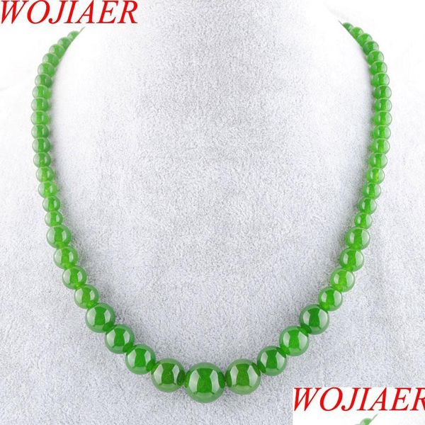 Collane con perline Pietra preziosa verde oliva 6-14 mm Perline tonde graduate Collana da donna 17,5 pollici Gioielli in filo F3005 Goccia D Bdejewelry Dhrdt