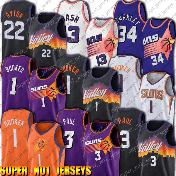 Devin Booker Chris Paul 1 Maglia da basket 2023 Deandre Ayton Steve Nash Charles Barkley Maglie 13 City Mens Maglia retrò Maglia nera