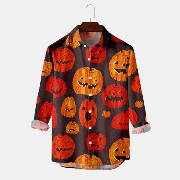 Herren-Freizeithemden, Herren-Party-Halloween-Kürbis-Druck-Shirt, langärmelig, Tennis-Männer, kompatibel mit maschinenwaschbaren Herren-Sommer-Tops, trocken