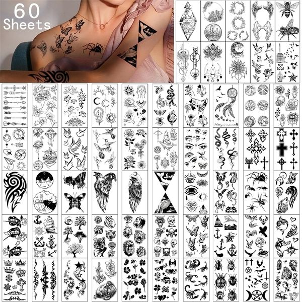 Временные татуировки 60 листов Печать Красивые звезды Животное Бабочка Цветы Боди-арт Рука Поддельные модные водонепроницаемые татуировки для детей и мужчин 220930