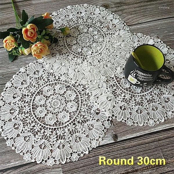 Tapetes de mesa redondo 30 cm European retro manuseio de crochê placemat varanda de café tapete de natal decoração de pó de pó de decoração