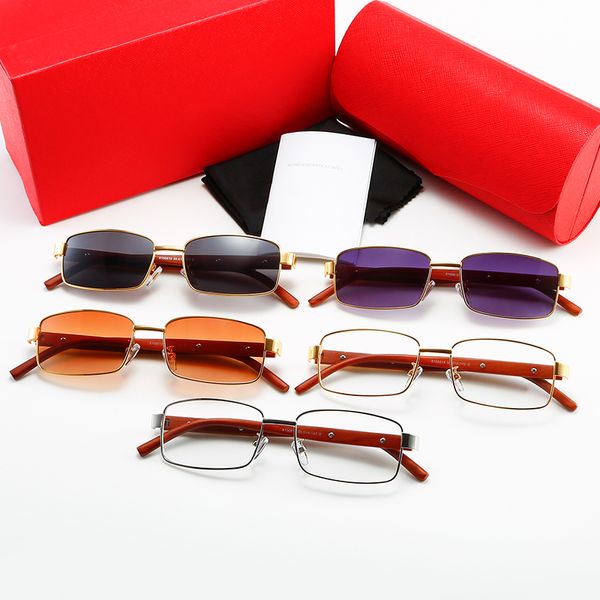 Herren-Sonnenbrille, geschliffene Brille, Büffelhorn-Holzrahmen, braune Linse, Marke, Netz, rot, gleiche Herren- und Damen-Vintage-Brille, mit Originalverpackung, Carti-Brille, Sonnenbrille