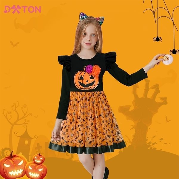 Vestidos de meninas Dxton Halloween Dress for Kid Girls Costos de abóbora Spider Print Print Tutu Princess Dresses Kids Cosplay Trajes Dress 2201006