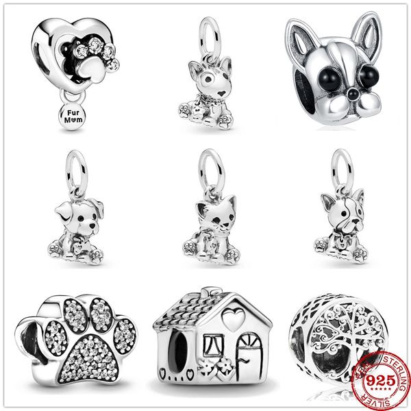 Ciondolo in argento sterling 925 con perline da donna Regalo di gioielli di alta qualità All'ingrosso felice Labrador cane gatto pendente Bead Fit Pandora Charms Bracciale fai da te