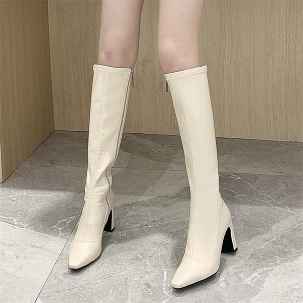 Boots Rimocy Mulheres apontadas para os dedo do dedo altos botas compridas primavera 2022 sapatos de joelho de joelho com zíper de couro pu.