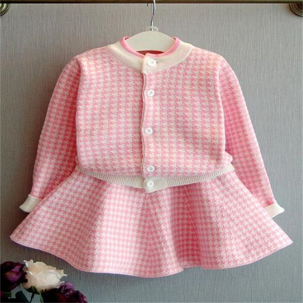 Set di abbigliamento per bambina per bambini Maglione lavorato a maglia a maniche lunghe Top e gonna da principessa Abito da 2 pezzi Autunno Inverno Abbigliamento per bambini per bambini