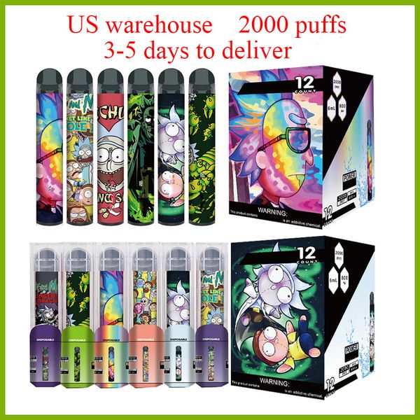 E-Zigarette Cartoon Einweg-Vape-Stift Gerät US-Lager 800-mAh-Akku 6-ml-Pods 2000 Züge Vape-Starter-Kit