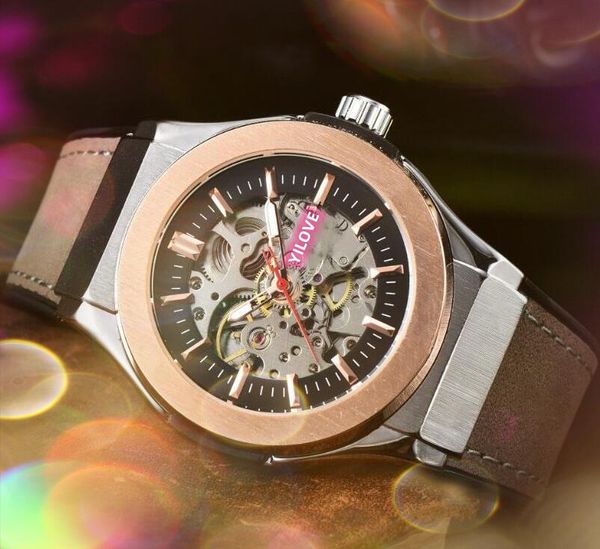 Top-Marke Gear SKeleton Zifferblatt Herrenuhr Stoppuhr 42MM selbstflügelnde automatische Bewegung Arbeit männliche Geschenke Ledergürtel wasserdichte Luxus-Armbanduhren