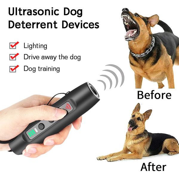 Treinamento de cães Obediência Treinador de repeller ultrassônico Anti -Barking Dispositivo de dissuasão LED PET Remote Control com lanterna 3W 221007