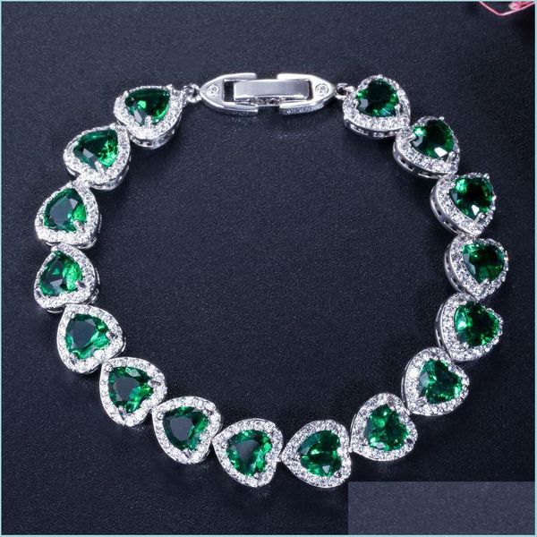 Pulseras de boda Impresionantes pulseras de lujo Joyas 925 Sterling Sier Forma de corazón Mti Zafiro Piedras preciosas Pave Cz Diamond Party Mujeres Dhtun