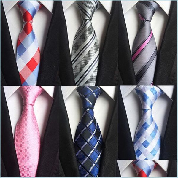 Set di cravatte Set da uomo classici 51 Cravatte in seta 100% design Gemello Hanky 8 cm Plaid a righe da uomo formale da lavoro per matrimoni Gra Dhptj