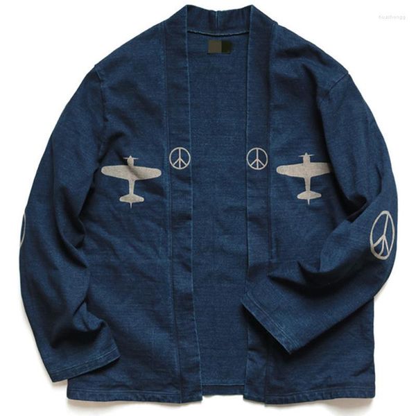 Jackets masculinos Japão masculino Kapital Solid Color Print Retro aeronave Anti War Blue Dye Taoist Robe Jacket Men e Women Long