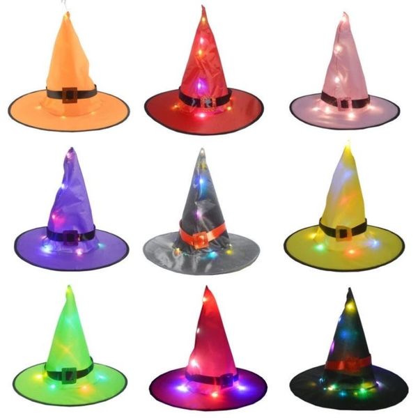 UPS Halloween Bruxas brilhantes chapéu com luz LED Suspensão ao ar livre Chapéus brilhantes decoração de festa de cosplay adereços de fantasia