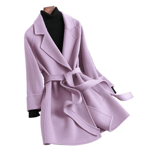 Womens Wool Blends Winter Cashmere Wool Belt Outerwear Jaqueta Spring Autumn Women Women Wool Coat Womens Casas de pano S3654 221007