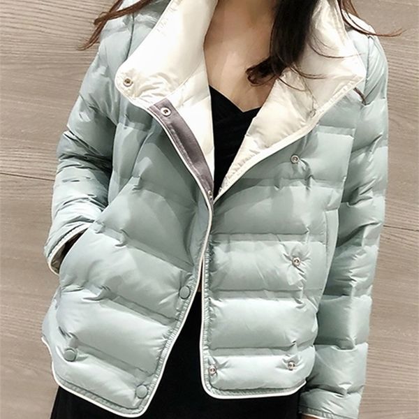 Damen Daunenparkas Ailegogo Winter Damen Stehkragen Ultraleichter Kurzmantel 90% weiße Ente Warme einreihige Jacke Lady Snow Outwear 221007