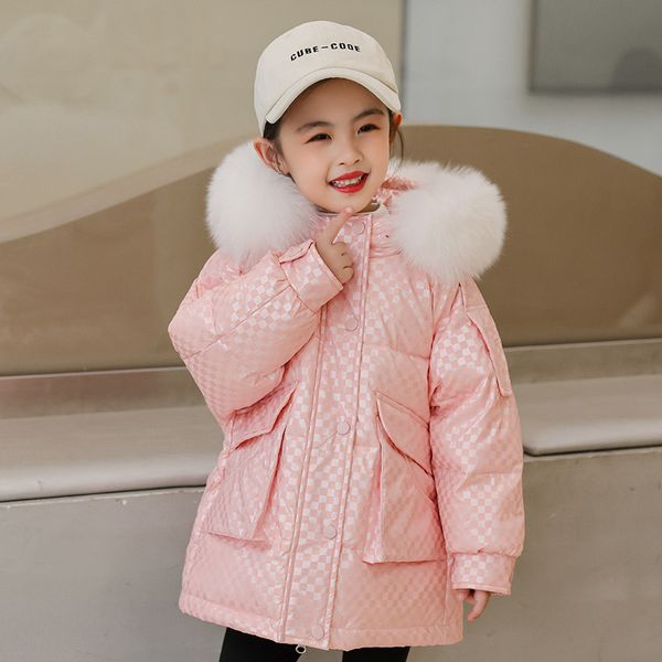 Piumino Piumino invernale moda per bambini Cappotto spesso con cappuccio per ragazze Anatra impermeabile rosa bambini medi e piccoli 221007