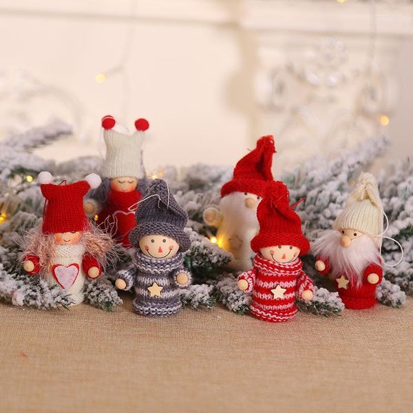 Decorazioni natalizie 1pc 9.5 5cm Cartoon filato di lana Babbo Natale pupazzo di neve Ragazze bambola giocattolo Home Anno Decor Albero di Natale Pendenti con gemme e perle Ornamento di goccia