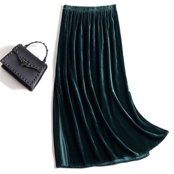 Vestidos de tamanho grande saia de veludo de inverno outono de tamanho grande escritório de trabalho roupas de trabalho elegante saias longas divididas plus size de fundo l 6xl verde preto 221006