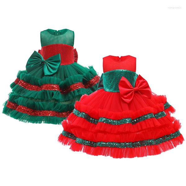 Vestidos de menina Presentes de Natal Meninas vestidos de boa qualidade manga grande arco de princesa Festa de aniversário Roupas de filhos 1 2 3 4 5 anos